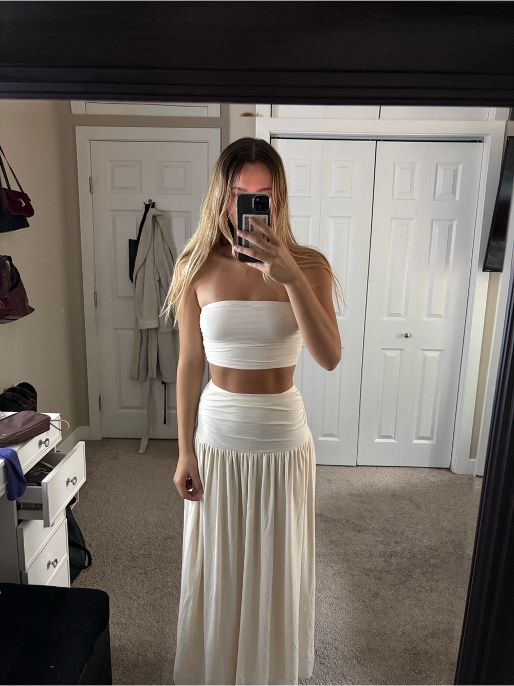Cider Cream Strapless Bandeau Top and Skirt Set